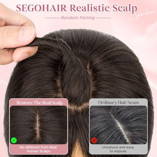 Real Human Hair Toppers for Women 3.54"*4.72" Silky Base 150% Density No Bangs Adjustable Parting Clip-In Topper Hairpieces for Women with Thinning Hair 10 Inches Natural Black