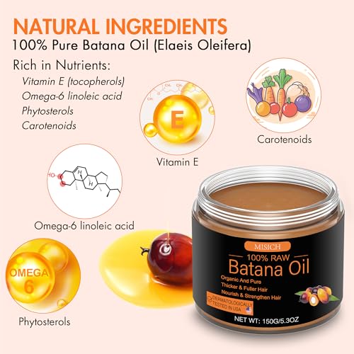 Raw Batana Oil for Hair Growth, 100% Natural Pure Dr. Sebi Botana Oil from Honduras, Unrefined Organic for Prevent Hair Loss, Enhances Thickness for Men & Women 5.3 oz