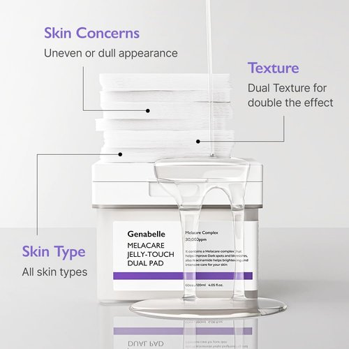 Genabelle Melacare Jelly Touch Dual Pad – Radiance-Boosting & Hydrating Toner Pads with Niacinamide & Tranexamic Acid – Targets Dark Spots and Hyperpigmentation – 4.05 fl oz