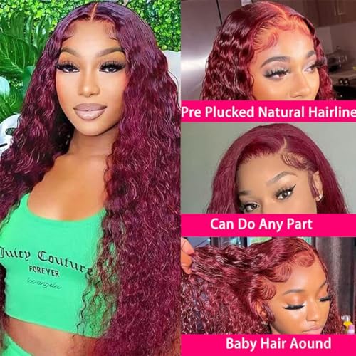 Burgundy Lace Front Wigs Human Hair 99J 13x4 HD Deep Wave Lace Front Wigs Human Hair Pre Plucked Colored Wine Red Wig Glueless With Baby Hair Wigs For Women