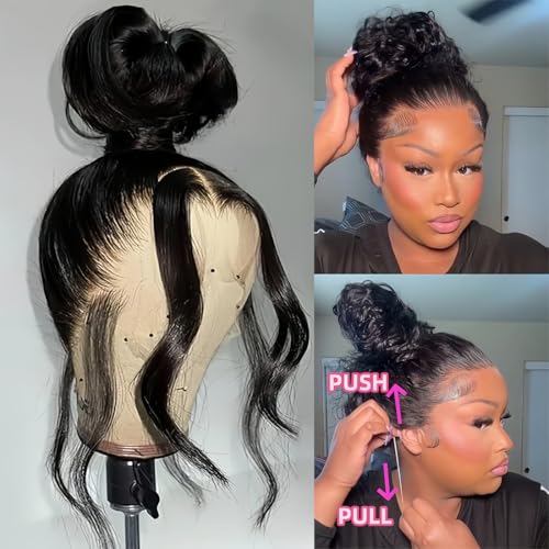 Body Wave 360 Lace Front Wigs Human Hair Pre Plucked Hidden Strap 20Inch 220% Density Drawstring Wig 360 HD Full Lace Human Hair Glueless Wigs for Black Women