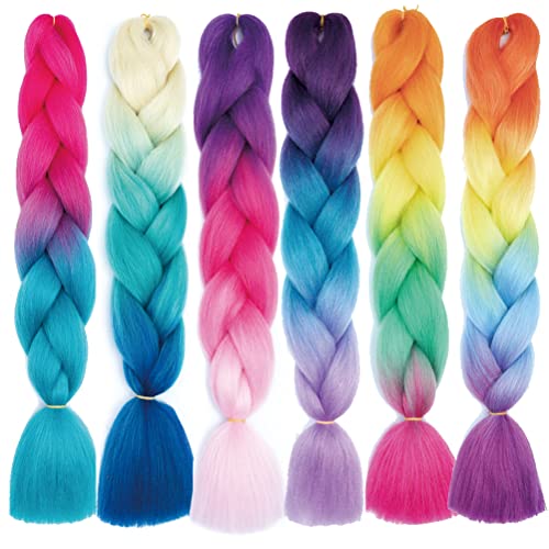 Xiaofeng Braiding Hair Extensions for Women 6 Packs 100g/Pack 24Inch High Temperature Ombre Jumbo Synthetic Braiding Hair for Twist Crochet Braids (24 Inch, mix6pcs-Alice)