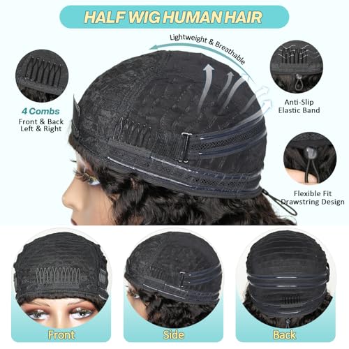 Half Wig Human Hair Burmese Curly Wig for Women 250 Density 3 In 1 Seamless Flip Over Half Wigs Beginner Friendly Glueless Wigs Human Hair with Spiral End Natural Color 20 Inch