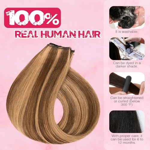 Halo Hair Extensions Real Human Hair, MY-LADY Adjustable Halo Extensions Real Human Hair, 22 inch Blonde Women's Long Wavy Hair Invisible Wire Hair Extensions Thick End(100g)
