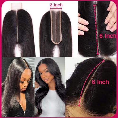 2x6 Hd Lace Closure Human Hair Body Wave Middle part 2 by 6 Invisible Skinlike Frontal Hd Lace Closure 18 Inch Brazilian Virgin Closure Bleached Knot Pre-Plucked Natural Hairline Natural Black 18inch
