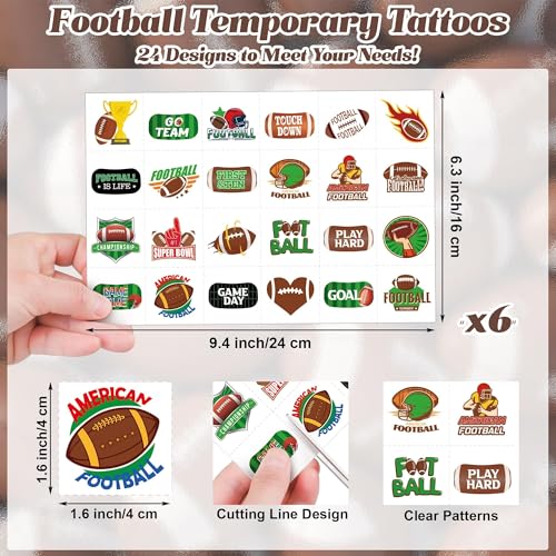 Fovths 144 Pieces Football Temporary Tattoos Football Team Tattoos Footballs Face Stickers for Touch Down Party Decorations Sports Themed Party Supplies, 24 Designs
