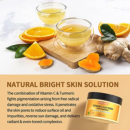 SHVYOG Vitamin C Face Mask with Kaolin Clay and Turmeric for Dark Spots, Dull Skin, Skincare Facial Mask for Controlling Oil and Refining Pores 5.29 Oz