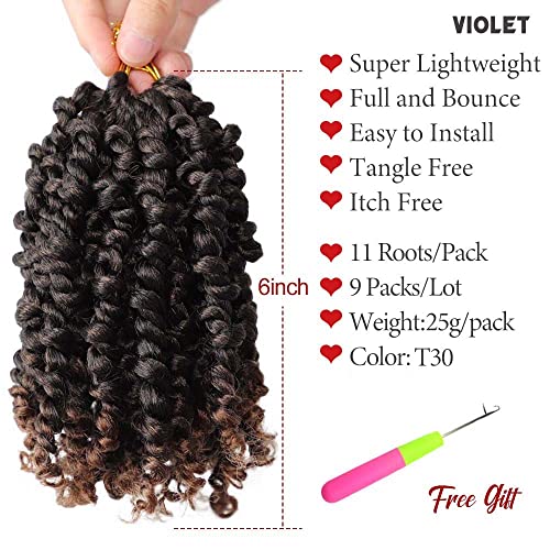 9 Packs Passion Twist Crochet Hair 6 Inch Short Crochet Passion Twist Hair for Black Women Pre Looped Passion Twist Hair Curly Crochet Hair Bohemian Crochet Braids Hair Extensions£¨T30,6 Inch,9 Packs£©