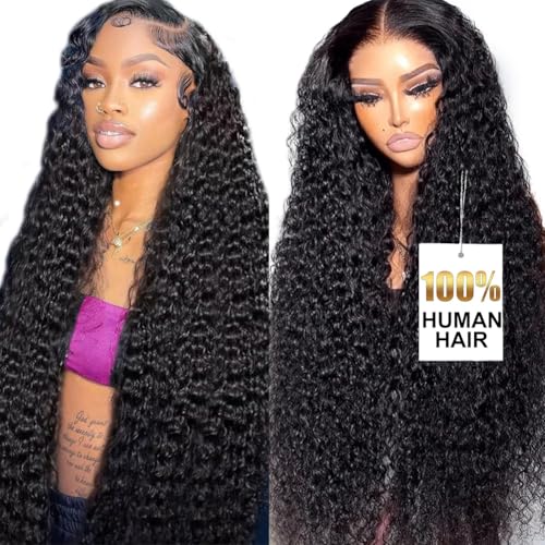 ITODAY 30 Inch Curly Lace Front Wigs Human Hair 200% Density 13x6 HD Lace Frontal Wigs Human Hair Pre Plucked Deep Wave Curly Glueless Wigs Human Hair for Women