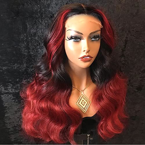 1b/Red Lace Front Wigs Human Hair for Black Women with Baby Hair 130% Density Body Wave Human Hair Wigs 13x4 T Part Lace Front Human Hair Wigs with Baby Hair Burgundy 18 Inch