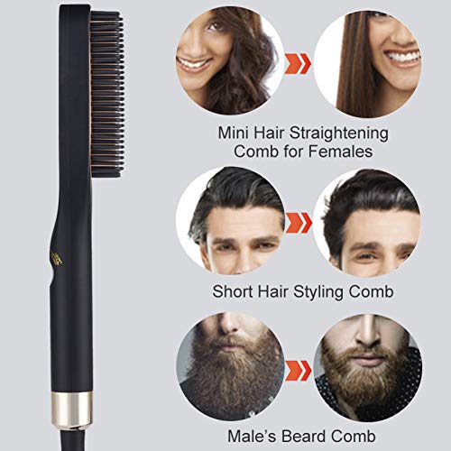 Beard Straightener, Heated Hair Straightening Brush with with 3 Adjustable Temps, Electric Beard Straightening Comb, Beard Comb, Multifunctional Beard Straightener Brush Unique Gifts for Men Women