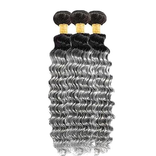Ombre Grey Human Hair Bundles 16 18 20 Inch Deep Wave T1B/GREY Human Hair Bundles Grey Bundle 12A Unprocessed Brazilian Virgin Hair 3 Bundle for Black Women
