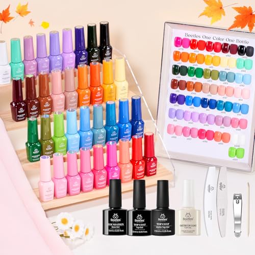 Beetles Gel Nail Polish Set ? 36 Color Fall Yellow Brown Pink Red Gel Polish Kit with Base Coat Glossy Matte Glitter Top Coat Soak Off UV LED Gel for Nail Art Manicure Salon DIY Gift for Women