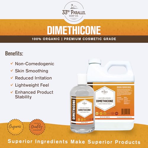 33rd Parallel | DIMETHICONE Oil (32 oz) 100% Pure, Cosmetic Grade | Widely Used in Moisturizers, Lotions, Primers, Foundations, Hair Products, Sunscreen, Wound Care | 32 Ounces