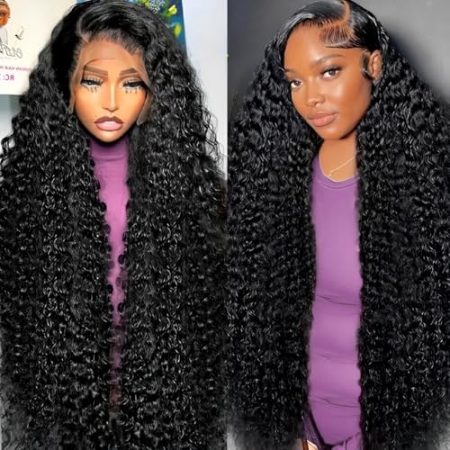 34 Inch 13x6 Deep Wave Lace Front Wigs Human Hair 200 Density 13x6 HD Lace Front Wigs Human Hair Pre Plucked Deep Curly Glueless Wig 100% Virgin Human Hair Lace Front Wigs for Women
