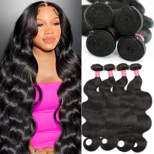 12A Brazilian Body Wave Human Hair 4 Bundles 20 22 24 26 Inch 100% Unprocessed Brazilian Virgin Human Hair Weave Bundles Body Wave Hair Extensions Natural Color