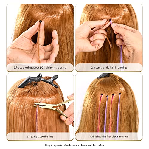 Hair Extension Tool Kit Stainless Steel Pliers Micro Beads Remover Hook Looper Hair Gripper Sectioning Clips Wefting Sewing Salon Barber Accessories (Gold)