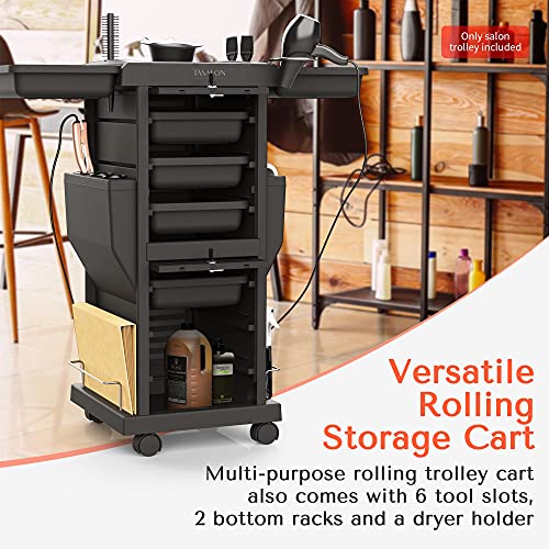 TASALON Professional Salon Trolley Cart, Lockable 6 Trays & 2 Holders, Space Saving Mobile Storage for Hair Salon and Beauty Station? - Black