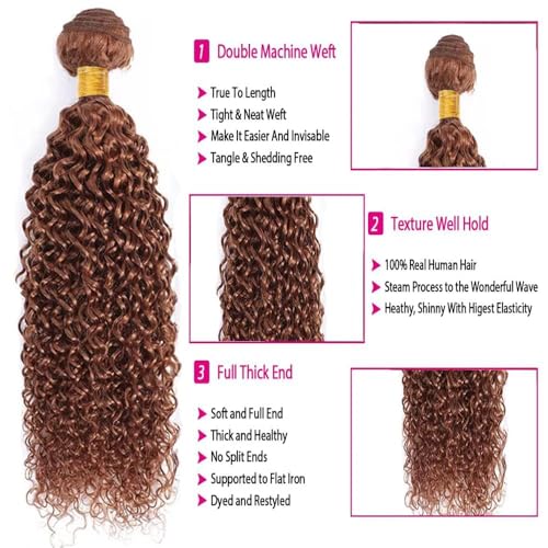 Human Hair Bundles 14 16 18 Inch Blonde Light Brown 30# Jerry Curly Bundles Human Hair 12A Unprocessed Soft Sewn In Quick Weave Hair for Black Women