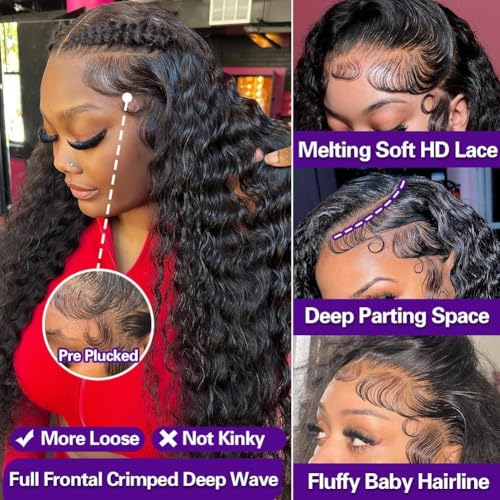 Durya Deep Wave Lace Front Wigs Human Hair Pre Plucked HD Transparent 13x4 Deep Wave Wig Lace Front Wigs for Women Deep Wave Human Hair Wig 220% Density 26 Inch