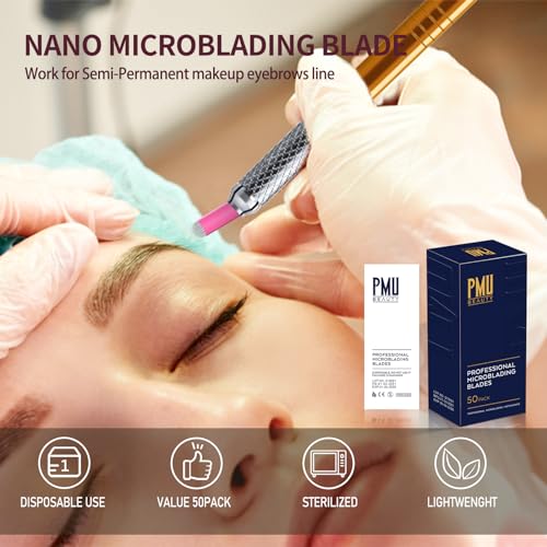 50Pcs Professional Nano Microlading Needles U Shape Microblades 0.18mm Diameter Disposable Manual Eyebrow Tattoo Blades for Hair Strokes Permanent Makeup Supplies Microblading Kits (18 U)