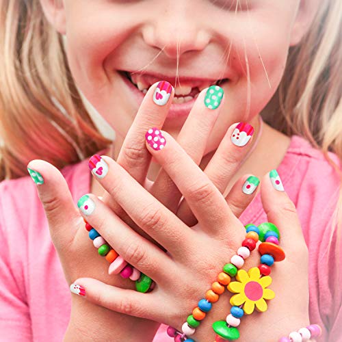 Maitys 240 Pcs Children False Nails Fall Thanksgiving Kids Girls Press on Short Artificial Fake Nails Pre Glue Full Cover Acrylic Nail Kit for Children Girl Nail Decoration, 10 Boxes(Pink Heart)