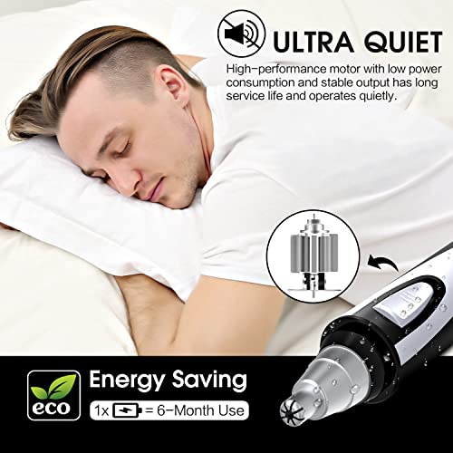 Ear and Nose Hair Trimmer Clipper - 2025 Professional Painless Eyebrow & Facial Hair Trimmer for Men Women, Battery-Operated Trimmer with IPX7 Waterproof, Dual Edge Blades for Easy Cleansing Black