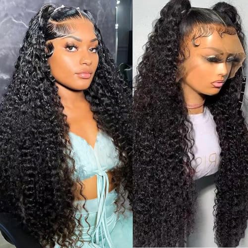 30 Inch Water Wave 13x6 HD Lace Front Wigs Human Hair Pre Plucked 200 Density Deep Part Curly Wig for Women with Hairline Water Wave Frontal Wigs Human Hair