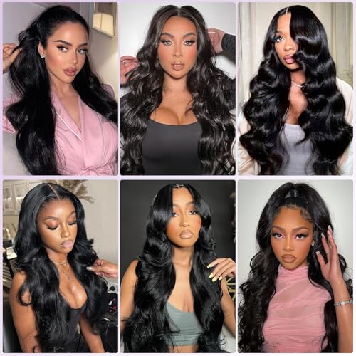 32 Inch Body Wave Lace Front Wigs Human Hair 200 Density 13x6 HD Lace Frontal Wigs Human Hair Glueless Full Lace Front Wigs Pre Plucked Body Wave Wigs for Women Natural Black