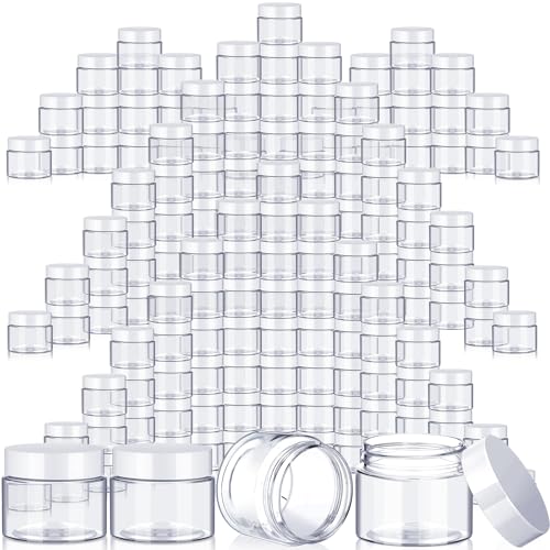 SATINIOR 100 Pcs Plastic Jars with Lids Small Containers Lids Wide Mouth Small Plastic Containers for Lotion Cream Rhinestones Body Butters Travel Storage(1 oz,White)