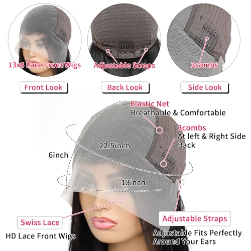 Deep Wave Lace Front Wigs Human Hair 250 Density 15A Raw 13x6 hd Lace Frontal Deep Curly Human Hair Wig for Women (22 inch)