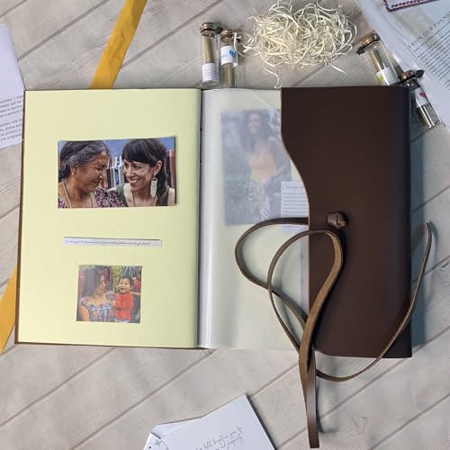 Rustic Town Full Grain Leather Photo Album with Gift Box - Scrapbook Style Pages (Large, Brown)