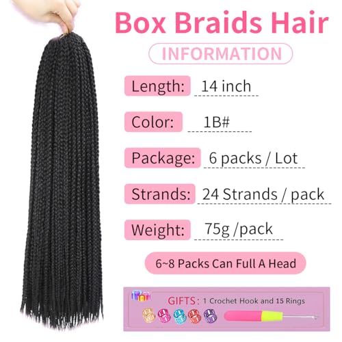 Crochet Box Braids 14 Inch 6 Packs 144 Strands Goddess Box Braids Crochet Hair Pre looped Crochet Hair for Black Women (14 Inch 1B)