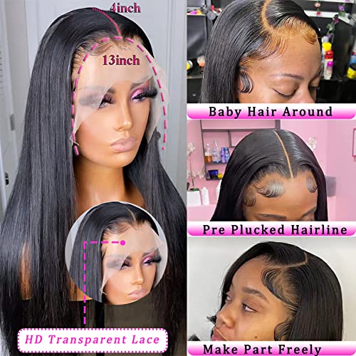 bunGiol Straight Lace Front Wigs Human Hair Pre Plucked with Baby Hair Transparent Lace Front Wigs Human Hair 13x4 Glueless Ear To Ear Lace Frontal Wigs Straight Wig For Black Women