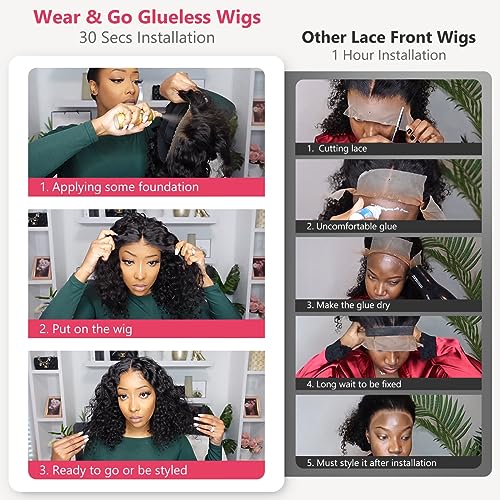 Glueless Bob Wigs Human Hair Pre Plucked Pre Cut Curly Human Hair Wigs for Black Women Deep Wave 5x5 HD Lace Closure Wigs Ready to Wear and Go Glueless Wigs 200% Density