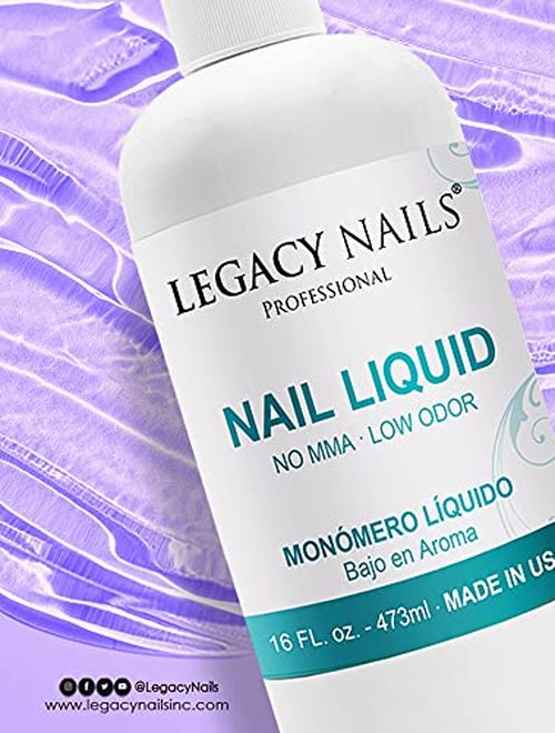 LEGACY NAILS Professional NAIL LIQUID MONOMER - MMA-Free, Acetone-Free, Low Odor Formula, Compatible with All Acrylic, Perfect for Nail Extensions, Sculpting & Overlays - 473ml / 16 FL.oz.