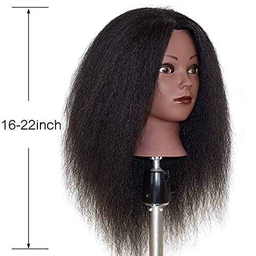 ISHOT Mannequin Head Human Hair-100% Real Human Hair,Hairdresser Training Head,Doll Head,Beauty School Hair Practice Head,Manikin Cosmetology Black