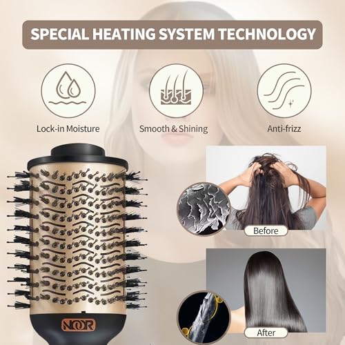 NOOR 4-in-1 Hot Hair Dryer Brush Frizz Control Blowout Hair Dryer Brush Blow Dryer Brush for Drying and Straightening Volumizing Hot Air Styler for All Hairstyles - Frizz-Free Hair in One Easy Step