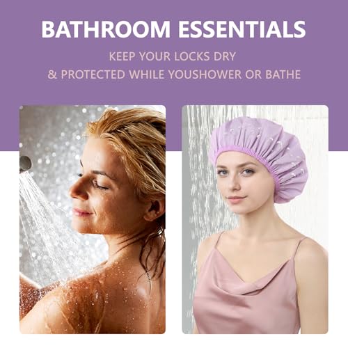 YIZIJIZI Shower Cap,Reusable Waterproof Shower Caps ? Large Size for Women, Perfect for Long Hair (purple)
