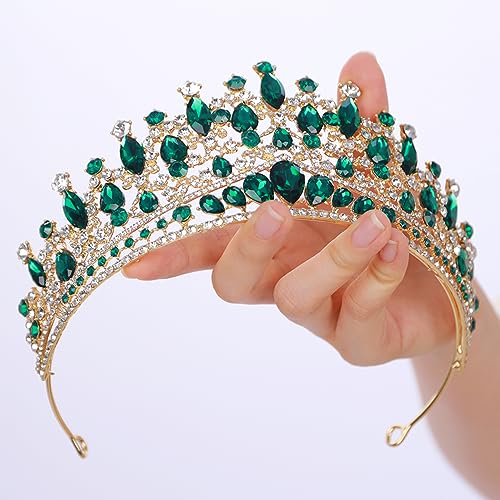 Women Girls Green Crystal Rhinestone Wedding Headband Royal Queen Crystal Headpiece Vintage Baroque Queen Teardrop Rhinestone Headband Favors Decorations and Accessories