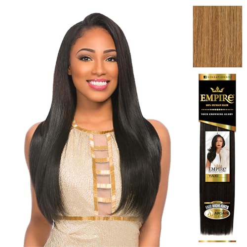 Sensationnel Empire yaki human hair - Tangle Free Weaving for Quick Weave and Sew in Styles for Faux Highlights and Fauxmiddlepart Leave Out - 1 Pack (18 inch, 27 HONEYBLONDE)