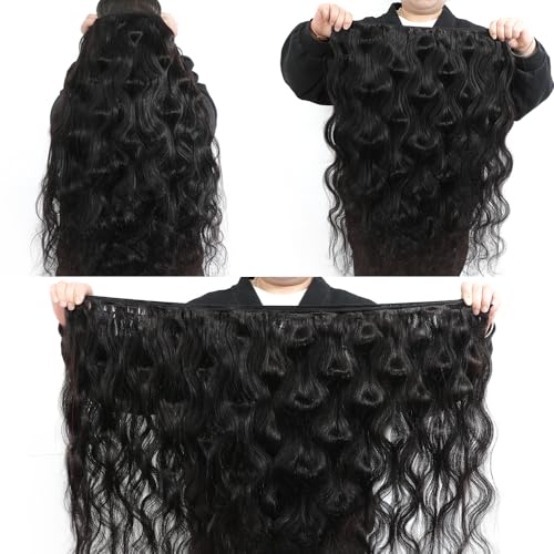 15A Raw Human Hair Bundles Body Wave Human Hair,Triple Lifespan Indian Virgin Hair,No Tangle Shedding,Multiple Washes Keep Texture Silky Soft (4 Bundles Natural Color, 14 16 18 20 Inch)