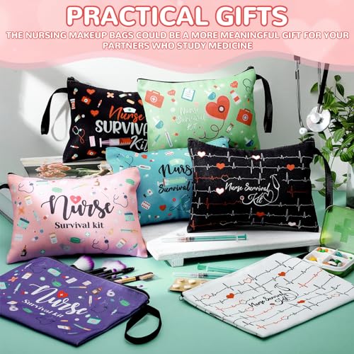 24 Pack Nurse Cosmetic Bags Bulk Nursing Survival Kit Canvas Zipper Pouch Bags Novelty Thank You Gift for Nurse Week Medical Assistant Week Healthcare Workers 2025 Nursing Graduation(Classic)