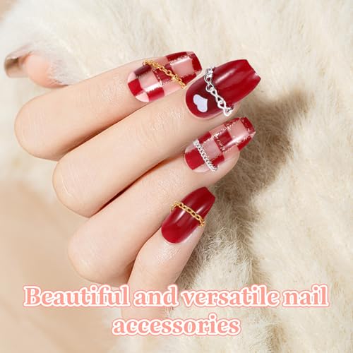 12 Strips Metal Nail Art Chains Gold & Silver Nails Decorations with Box Stainless Steel Nails Accessories Nail Jewelry Chains for Manicure Decoration & DIY£¨11 Inch£©