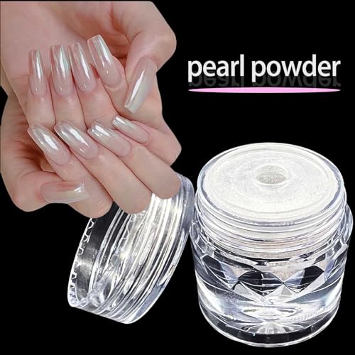 Super Glossy Mirror Effect White Pearl Chrome Nail Powder, Magic White Moonlight Effect Iridescent Pigment Powder for Nails