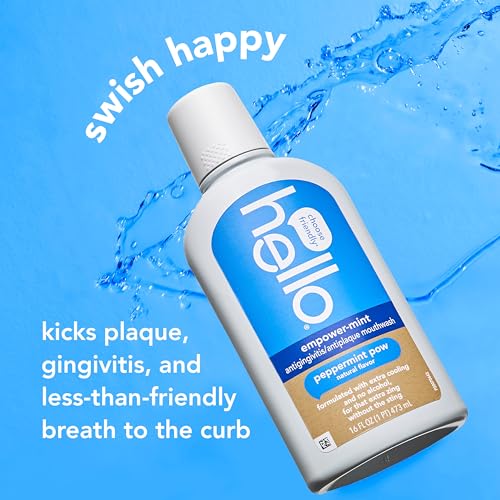 hello Empower-Mint Fluoride Free and Alcohol Free Mouthwash, Peppermint Pow, 16 Fl Oz Bottle