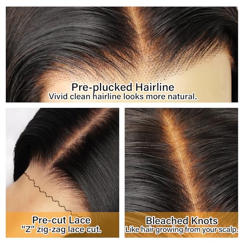 BEEOS Wear and Go Glueless HD Lace Wig, 9x6 Pre-Everything Body Wave Pre-Plucked Hairline Bleached Knots 180% Density 0.10mm Ultra-thin Invisible HD Lace Human Hair Wigs 18 Inch