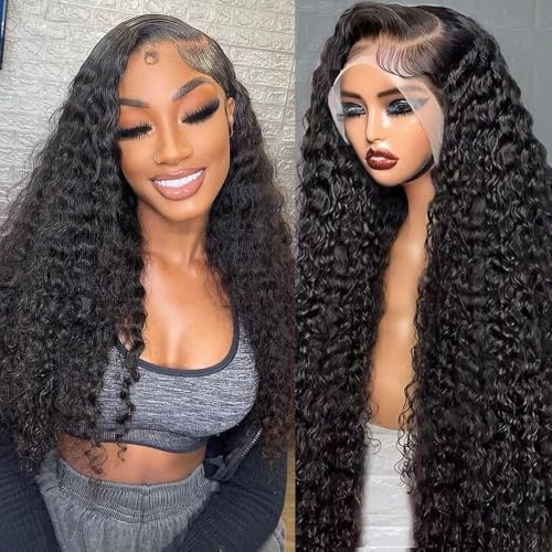 abbildung 30inch Highlight Ombre Lace Front Wig Human Hair 13x6 HD Honey Blonde 4/27 Deep Wave Lace Frontal Wigs Glueless Wigs Human Hair Pre Plucked with (Black, 26 Inch Black, deep wave)