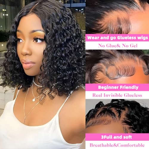 ISWEET HD Glueless Wigs Human Hair Pre Plucked Pre Cut Bob 4x4, 18 Inch Burgundy 210% Density Hairline Curly Bob Wig Human Hair, Wear and Go Deep Wave Lace Front Wigs Human Hair for Black Women