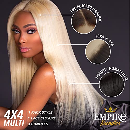 Sensationnel Empire bundles multi - straight with 4x4 closure 10a tangle shed free human hair for weaving and sew in styles (18 20 22 Inch, NATURAL/BLACK)